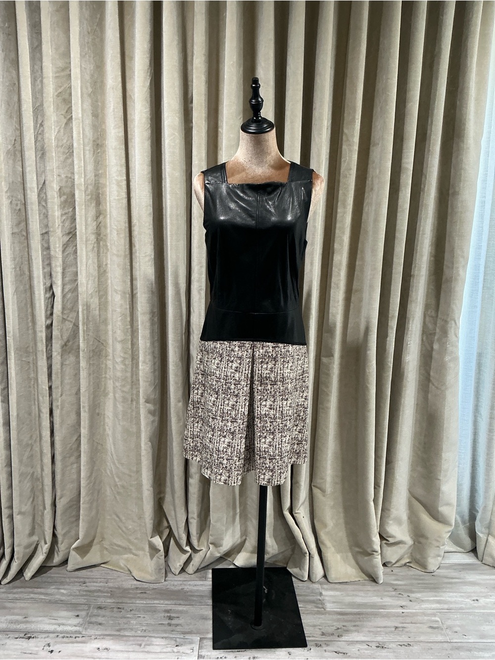 Proenza Schouler Black and Cream Tweed Midi Skirt